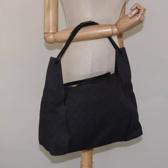 GUCCI GG Canvas Shoulder Bag Black 101292 Auth